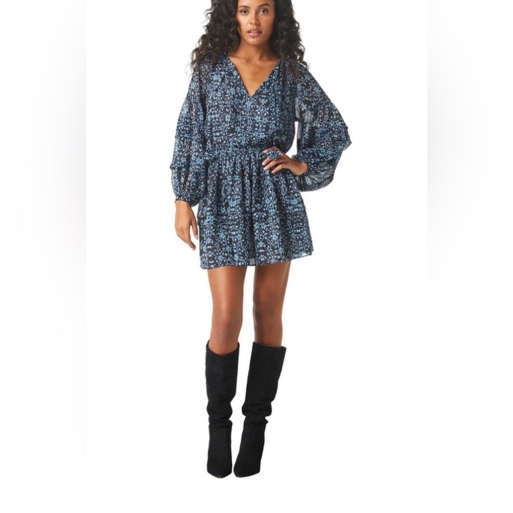 Misa Los Angeles Navy Floral Long Sleeve Dress